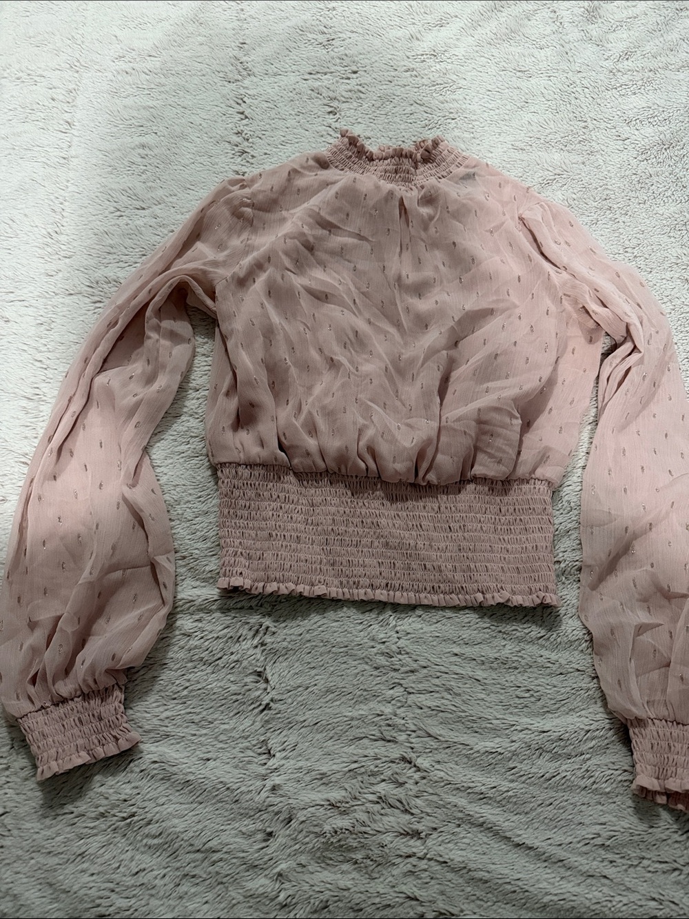 Express Dusty Pink Smocked Waist Sheer Blouson Top